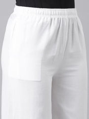 GO COLORS Womens' Solid White Mid Rise Linen Wide Pant