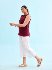 Go Colors Linen Lace Palazzo for Women | Relaxed Fit, Mid Rise, Pockets, White_LPZ8-WHITE74L-XL_White_XL