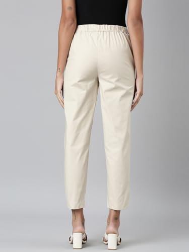 Go Colors Women Solid Tapered Fit Chino Pants, Mid Rise, Cream_8905344180208_Off White_M