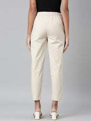 Go Colors Women Solid Tapered Fit Chino Pants, Mid Rise, Cream_8905344180208_Off White_M