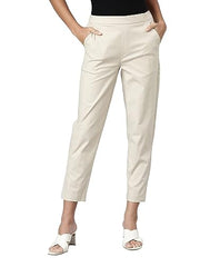 Go Colors Women Solid Tapered Fit Chino Pants, Mid Rise, Cream_8905344180208_Off White_M