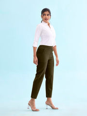 GO COLORS Women Dark Olive Chinos Trousers