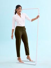 GO COLORS Women Dark Olive Chinos Trousers