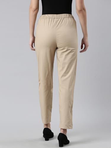 Go Colors Women Solid Tapered Fit Chino Pants, Mid Rise, Light Beige_8905344123595_Beige_L