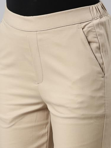 Go Colors Women Solid Tapered Fit Chino Pants, Mid Rise, Light Beige_8905344123588_Beige_M