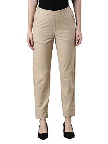 Go Colors Women Solid Tapered Fit Chino Pants, Mid Rise, Light Beige_8905344123601_Beige_XL