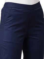 GO COLORS Women Solid Tapered Fit Chino Pants, Mid Rise, Navy_8905344123649_Dark Blue_L