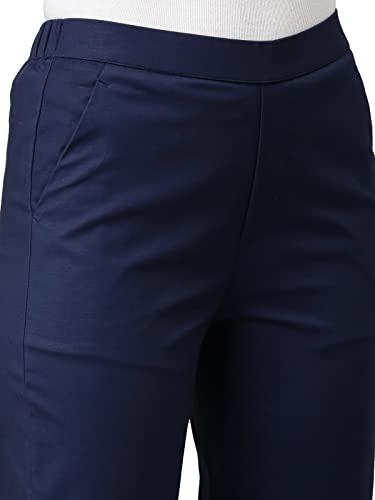 GO COLORS Women Solid Tapered Fit Chino Pants, Mid Rise, Navy_8905344123632_Dark Blue_M