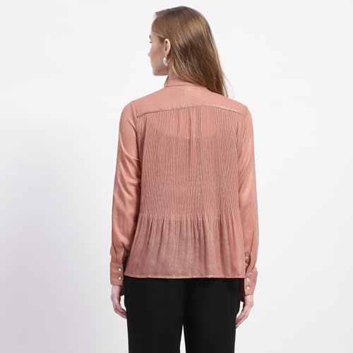 Madame Shimmer Pleated Hem Sheer Peach Shirt