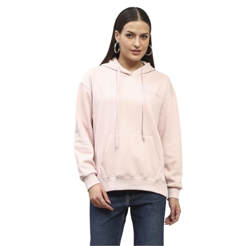 Madame Cotton Placement Print Hooded Dusty Pink Sweatshirt for Women