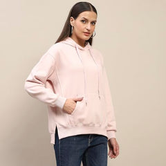 Madame Cotton Placement Print Hooded Dusty Pink Sweatshirt for Women