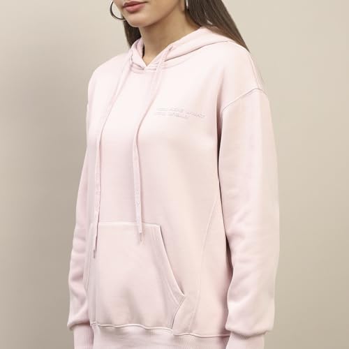 Madame Cotton Placement Print Hooded Dusty Pink Sweatshirt for Women