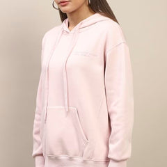 Madame Cotton Placement Print Hooded Dusty Pink Sweatshirt for Women