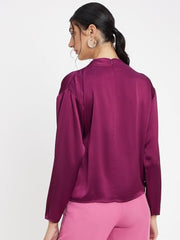 Madame High Neck Puff Sleeves Top Wine