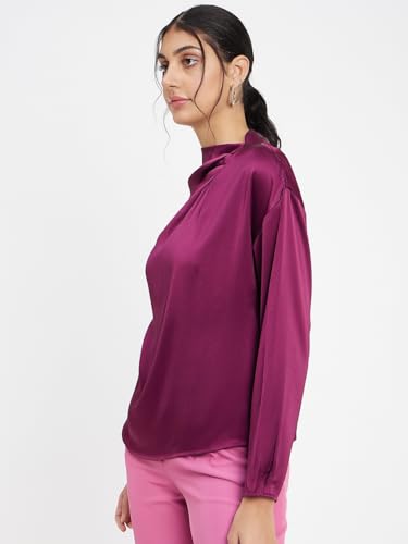 Madame High Neck Puff Sleeves Top Wine