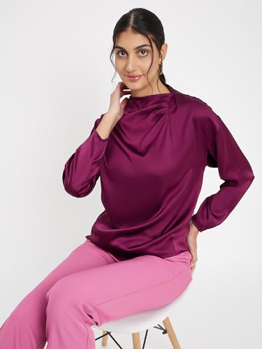 Madame High Neck Puff Sleeves Top Wine