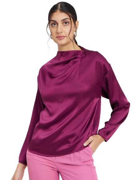 Madame High Neck Puff Sleeves Top Wine