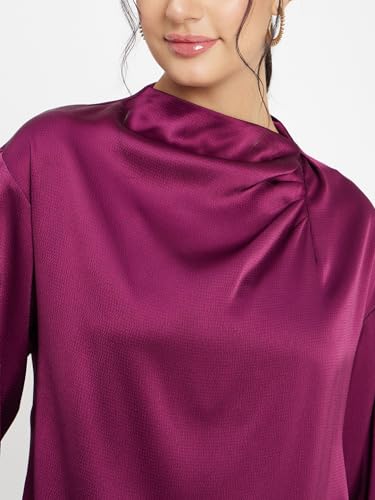Madame High Neck Puff Sleeves Top Wine