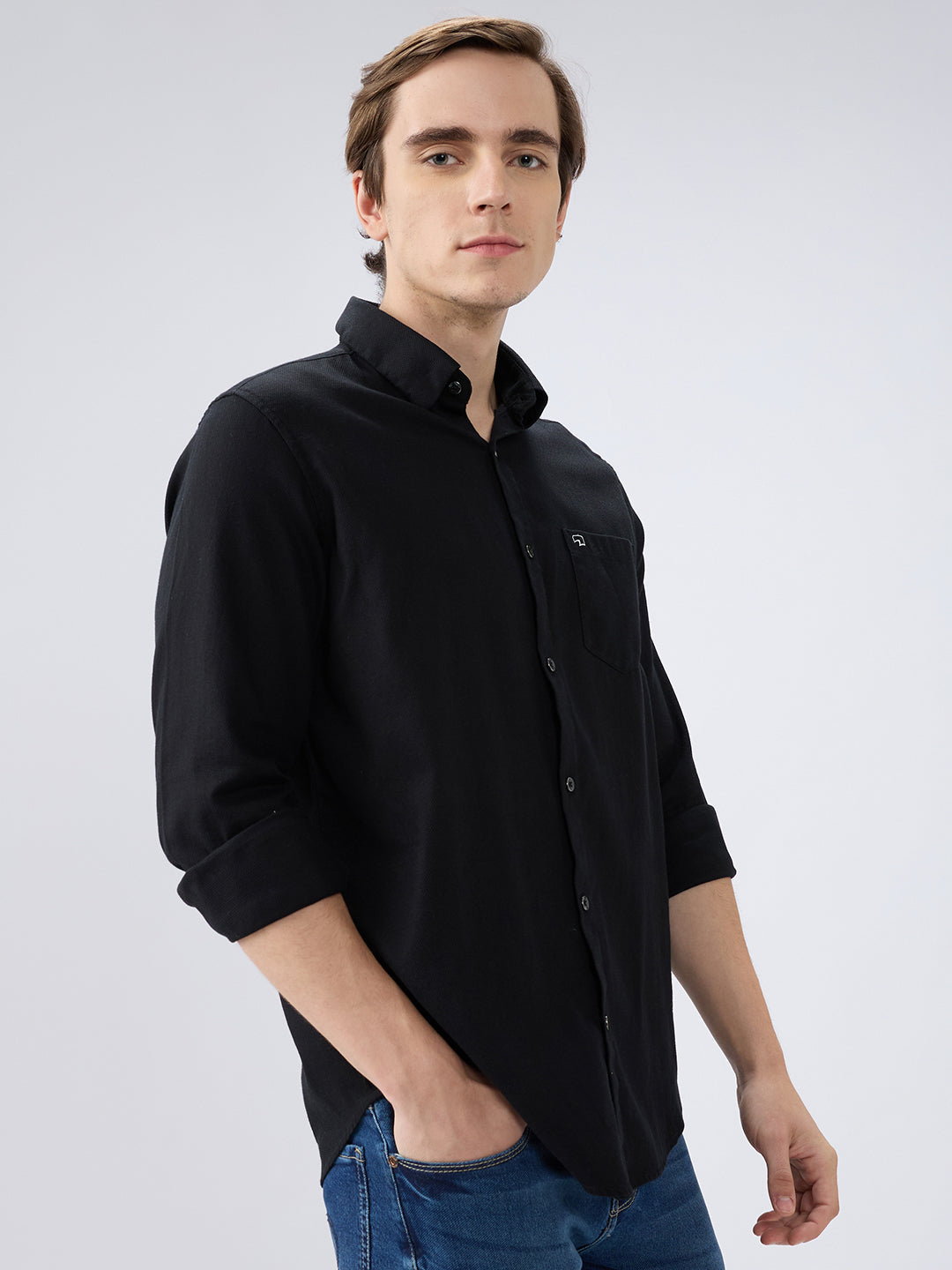Spykar Mens Casual Shirt F/S Mshsos2Bd193 Black