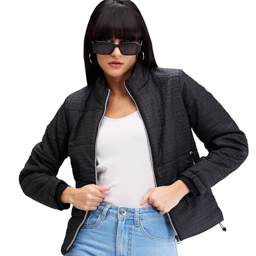 Spykar Black Full Sleeves Solid Jacket for Women