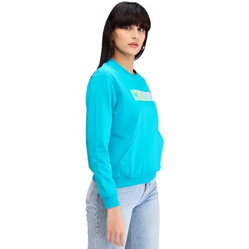 Spykar Green Full Sleeves Regular Fit Solid Sweat Shirts for Women