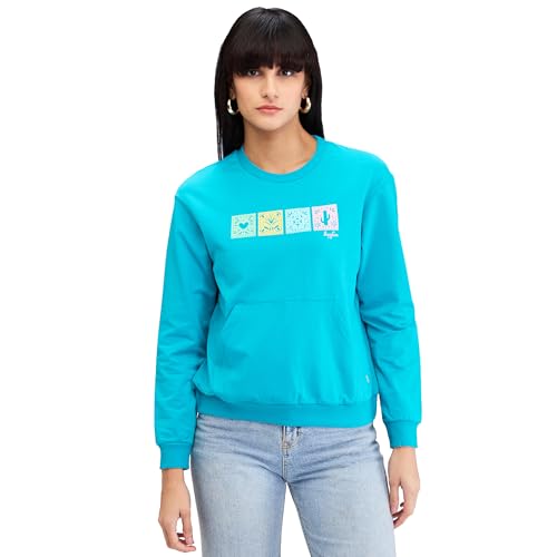 Spykar Green Full Sleeves Regular Fit Solid Sweat Shirts for Women