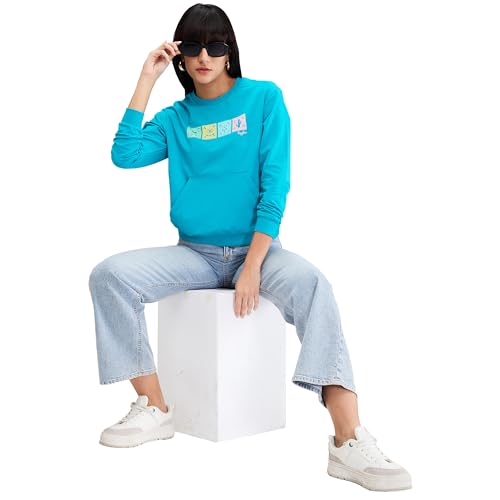 Spykar Green Full Sleeves Regular Fit Solid Sweat Shirts for Women