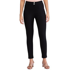 Spykar Black Skinny Fit High Rise Knit Track Pant for Women