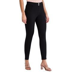 Spykar Black Skinny Fit High Rise Knit Track Pant for Women