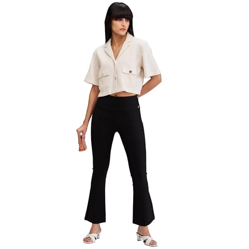 Spykar Black Boot Cut Fit High Rise Knit Track Pant for Women