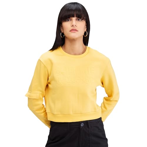Spykar Yellow Full Sleeves Regular Fit Solid Sweat Shirts for Women
