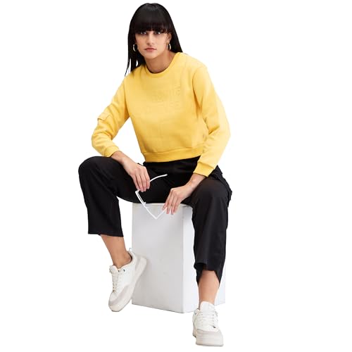 Spykar Yellow Full Sleeves Regular Fit Solid Sweat Shirts for Women
