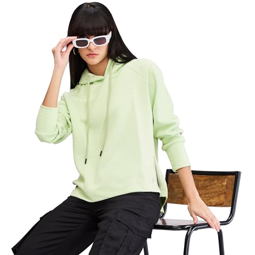 Spykar Green Full Sleeves Oversize Fit Solid Sweat Shirts for Women