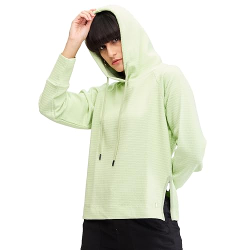 Spykar Green Full Sleeves Oversize Fit Solid Sweat Shirts for Women