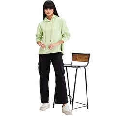Spykar Green Full Sleeves Oversize Fit Solid Sweat Shirts for Women
