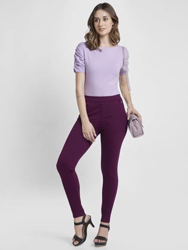 Spykar Wine Red High Rise Skinny Fit Casual Knit Track Pants for Women