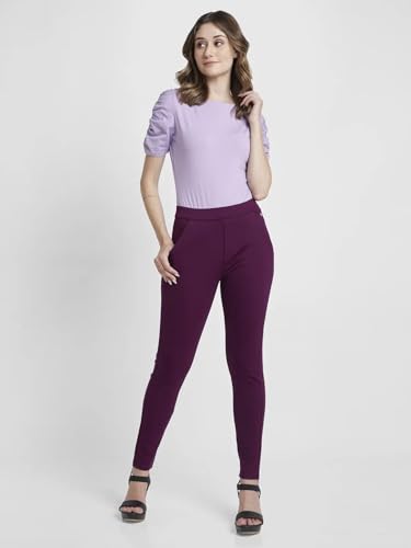 Spykar Wine Red High Rise Skinny Fit Casual Knit Track Pants for Women