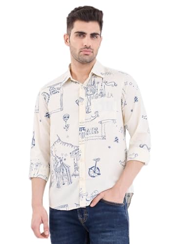 SPYKAR Men's Printed Slim Fit Shirt (MSHPS2BE126OFFWHITE_Off White