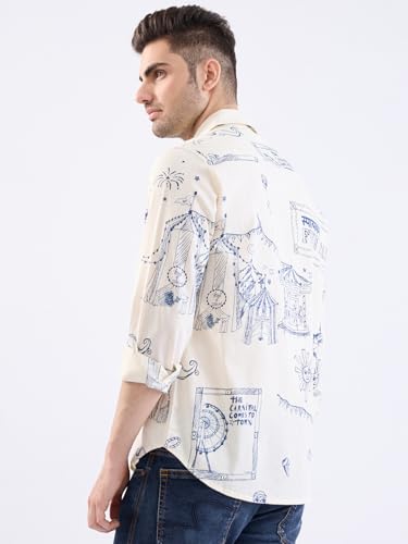 SPYKAR Men's Printed Slim Fit Shirt (MSHPS2BE126OFFWHITE_Off White