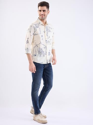 SPYKAR Men's Printed Slim Fit Shirt (MSHPS2BE126OFFWHITE_Off White