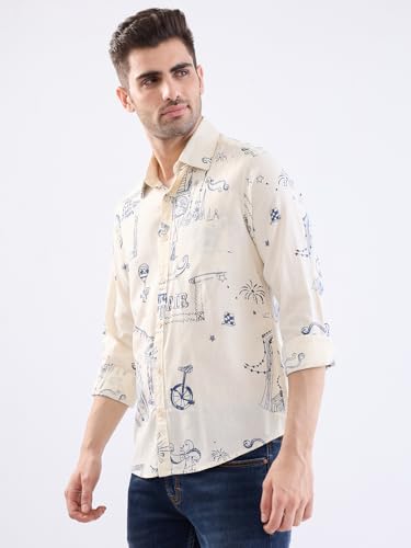 SPYKAR Men's Printed Slim Fit Shirt (MSHPS2BE126OFFWHITE_Off White