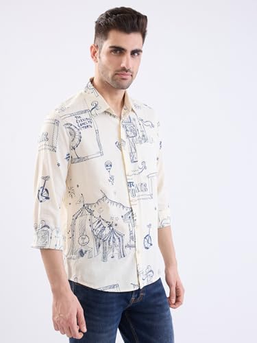 SPYKAR Men's Printed Slim Fit Shirt (MSHPS2BE126OFFWHITE_Off White