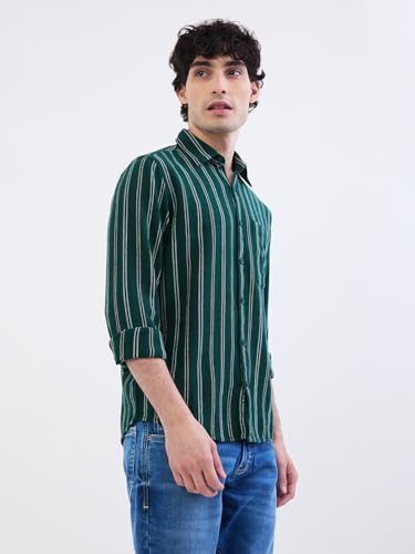 Spykar Botanical Green Slim Fit Casual Shirts for Men