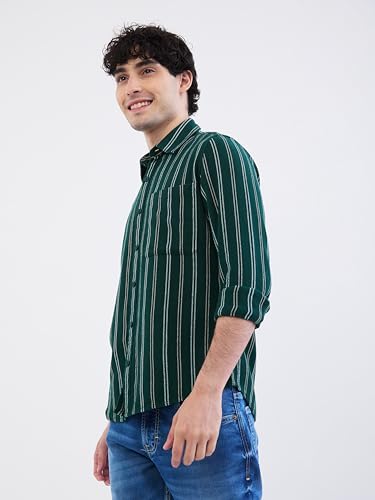 Spykar Botanical Green Slim Fit Casual Shirts for Men