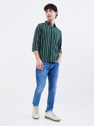 Spykar Botanical Green Slim Fit Casual Shirts for Men