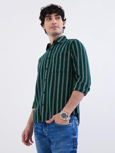 Spykar Botanical Green Slim Fit Casual Shirts for Men