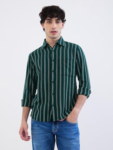 Spykar Botanical Green Slim Fit Casual Shirts for Men