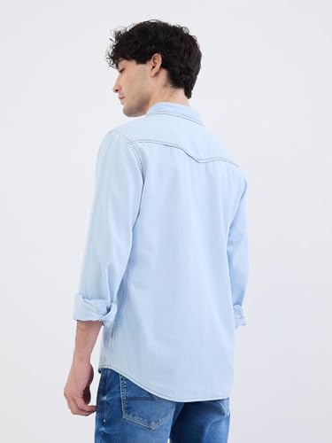 Spykar Light Blue Slim Fit Casual Shirts for Men