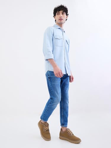 Spykar Light Blue Slim Fit Casual Shirts for Men