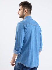 Spykar Dark Blue Slim Fit Casual Shirts for Men